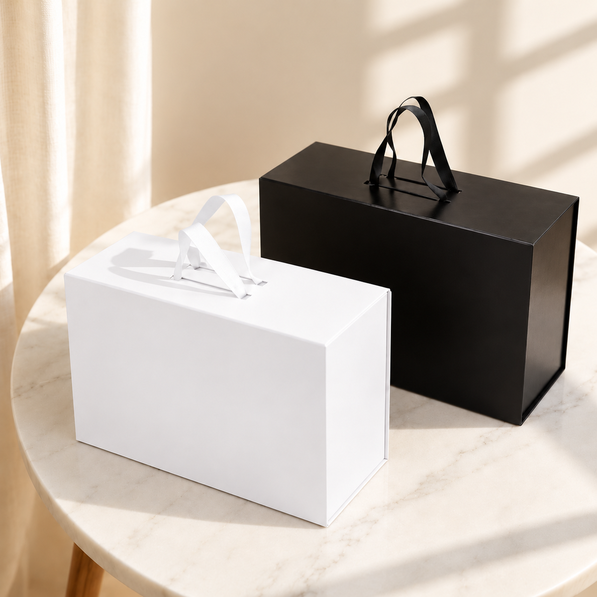 Custom rigid gift box with white and black packaging